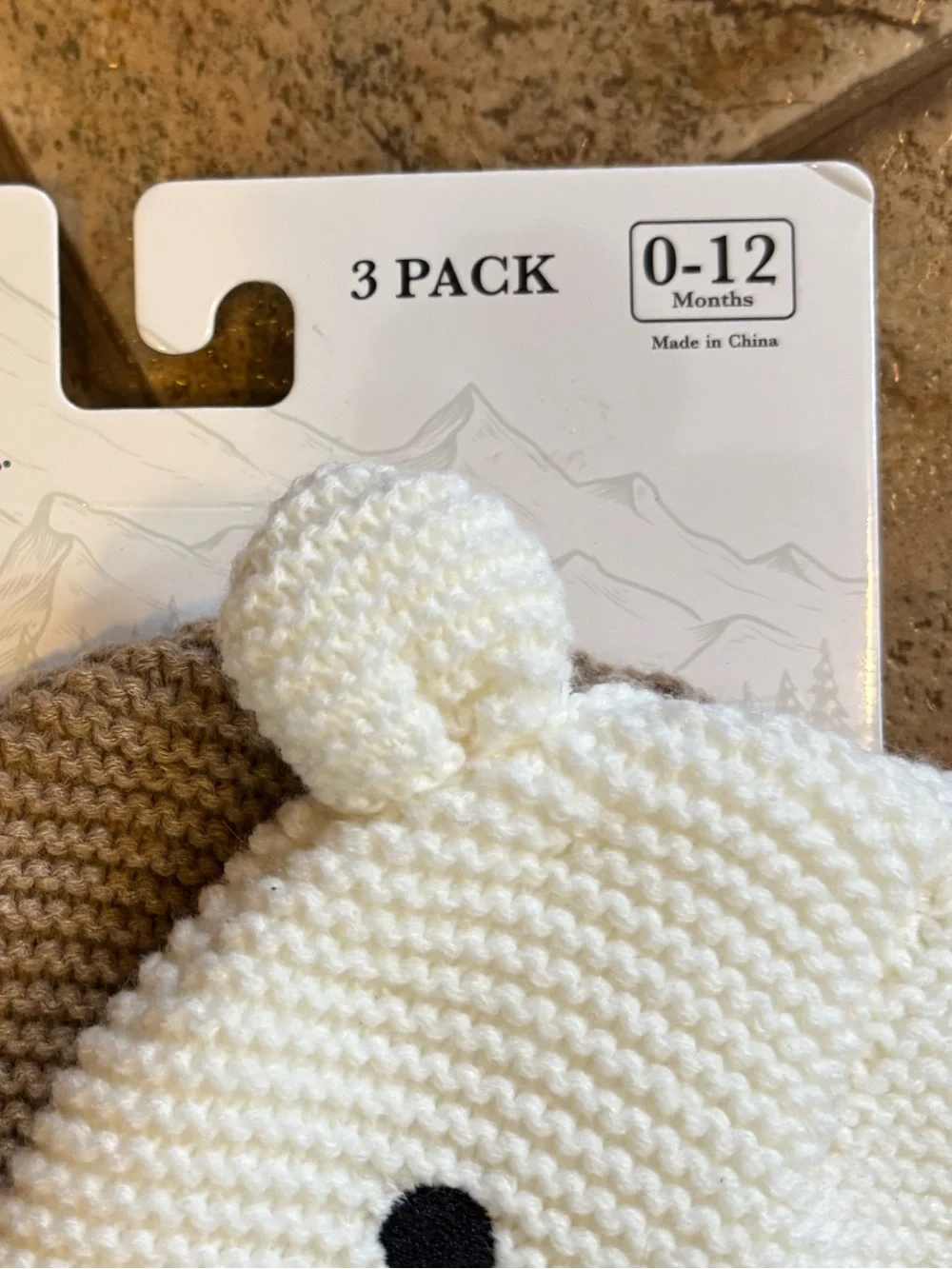 NWT Rugged Bear 3 pack Knit baby hats sz 0-12 months
